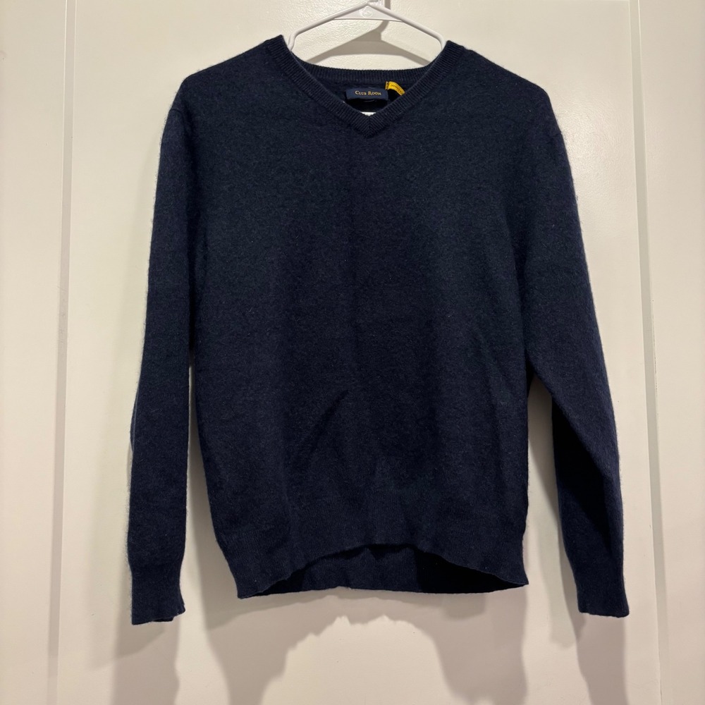 Club Room Navy Blue 100% Fine Cashmere V-Neck Long Sleeve Sweater Womens Small